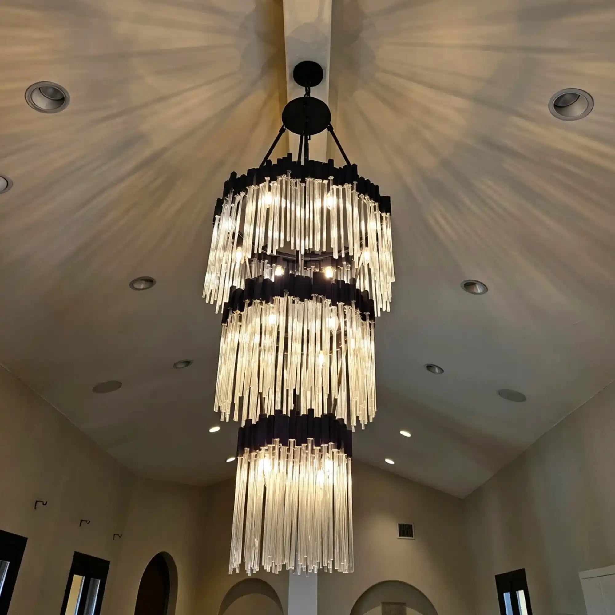 Large Elegant Multi-layers Glam Glass Chandelier for High-ceiling Staircase/Entryway/Living/meeting Room - 1 Layer/D30"*H44"GoldWarm LightBlushlighting