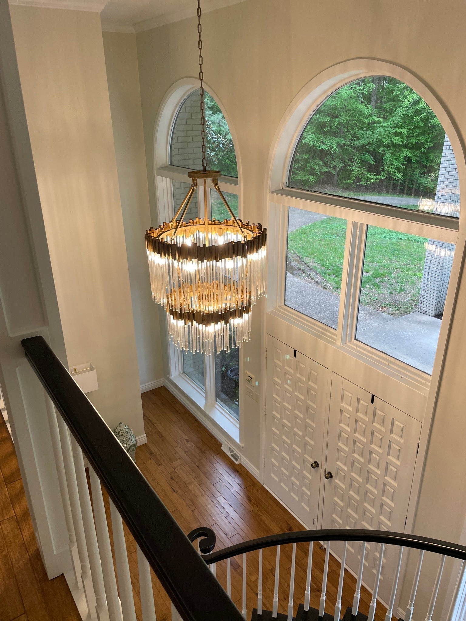 Large Elegant Multi-layers Glam Glass Chandelier for High-ceiling Staircase/Entryway/Living/meeting Room-Chandeliers, Dining Room-Blushlighting-2 Layers/D30"*H56"-Gold-Warm Light-Blushlighting