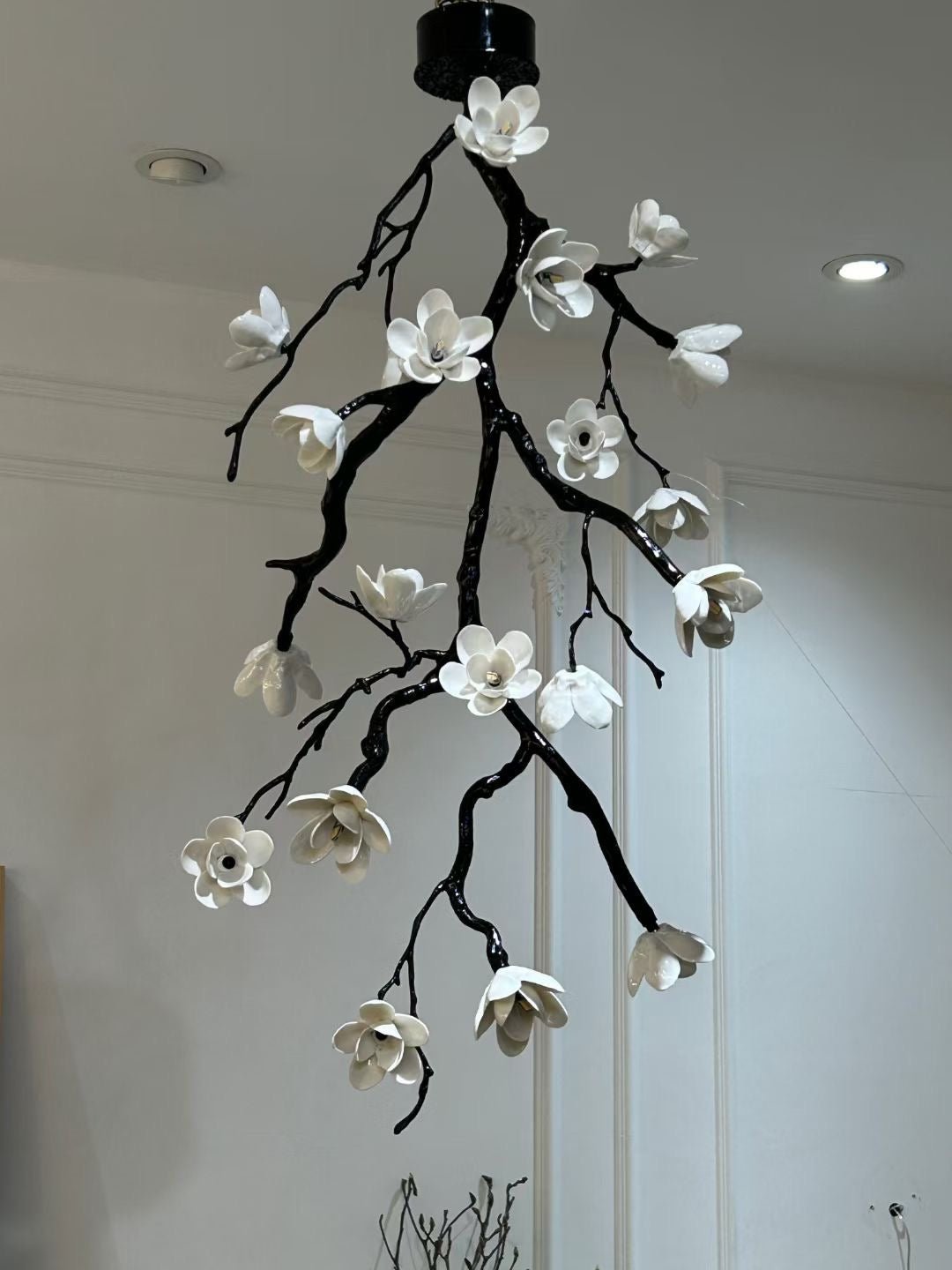 Large Long Branch Flower Chandelier - L 53.1″ x H 129.9″ / L 135cm x H 330cmBrass stained blackBlushlighting