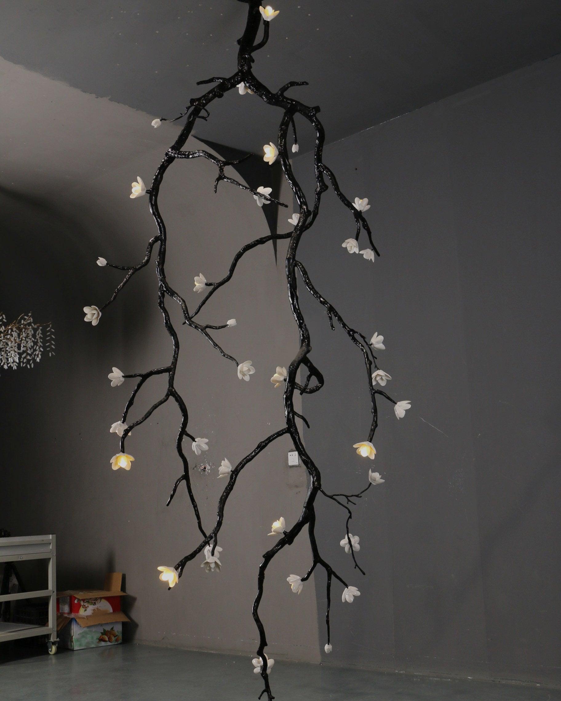 Large Long Branch Flower Chandelier - L 17.7″ x H 43.3″ / L 45cm x H 1100cmBrass stained blackBlushlighting