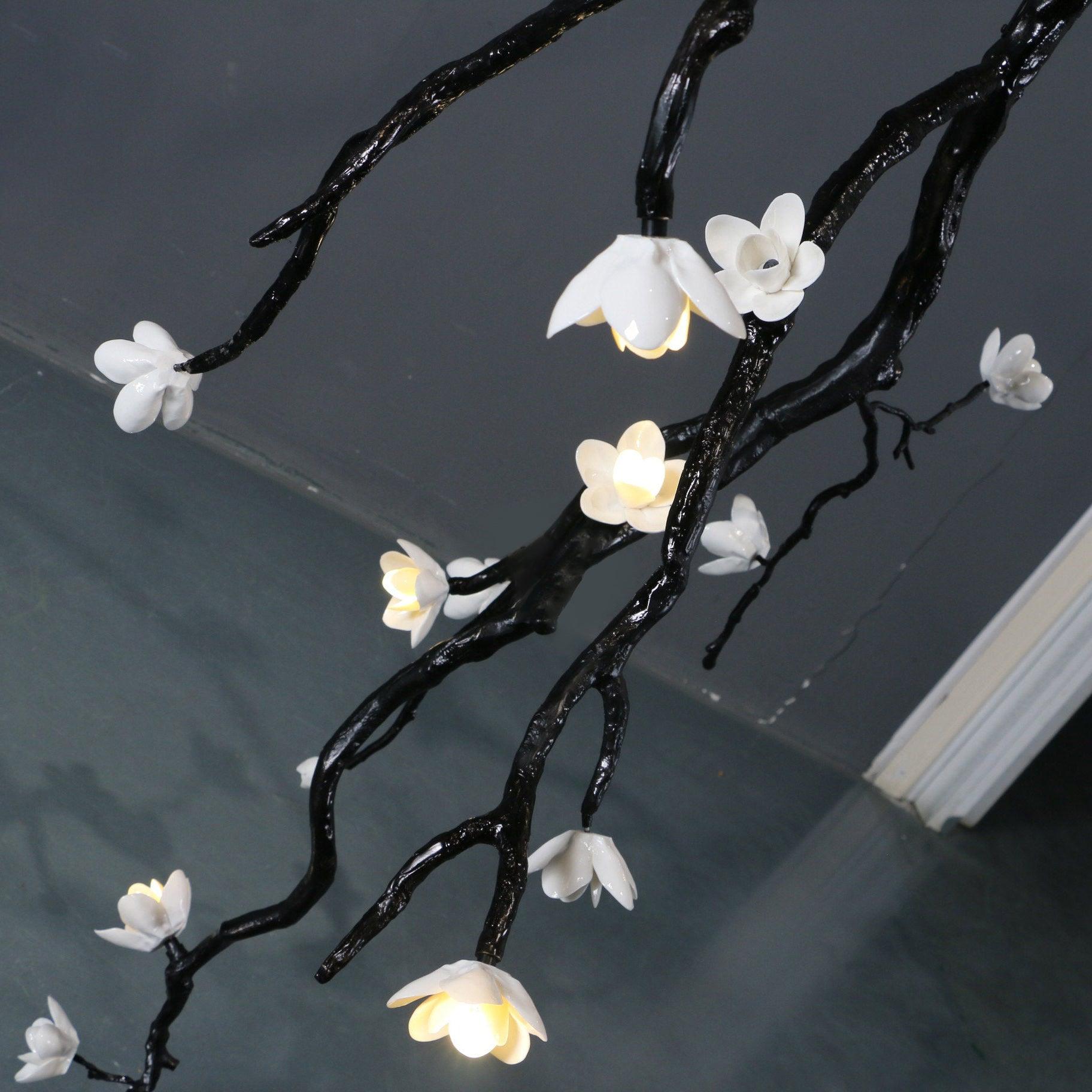Large Long Branch Flower Chandelier - L 17.7″ x H 43.3″ / L 45cm x H 1100cmBrass stained blackBlushlighting