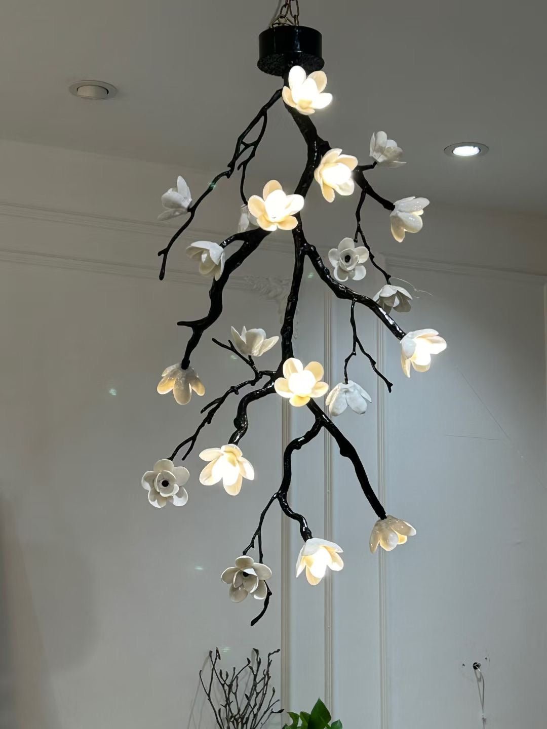 Large Long Branch Flower Chandelier - L 53.1″ x H 129.9″ / L 135cm x H 330cmBrass stained blackBlushlighting