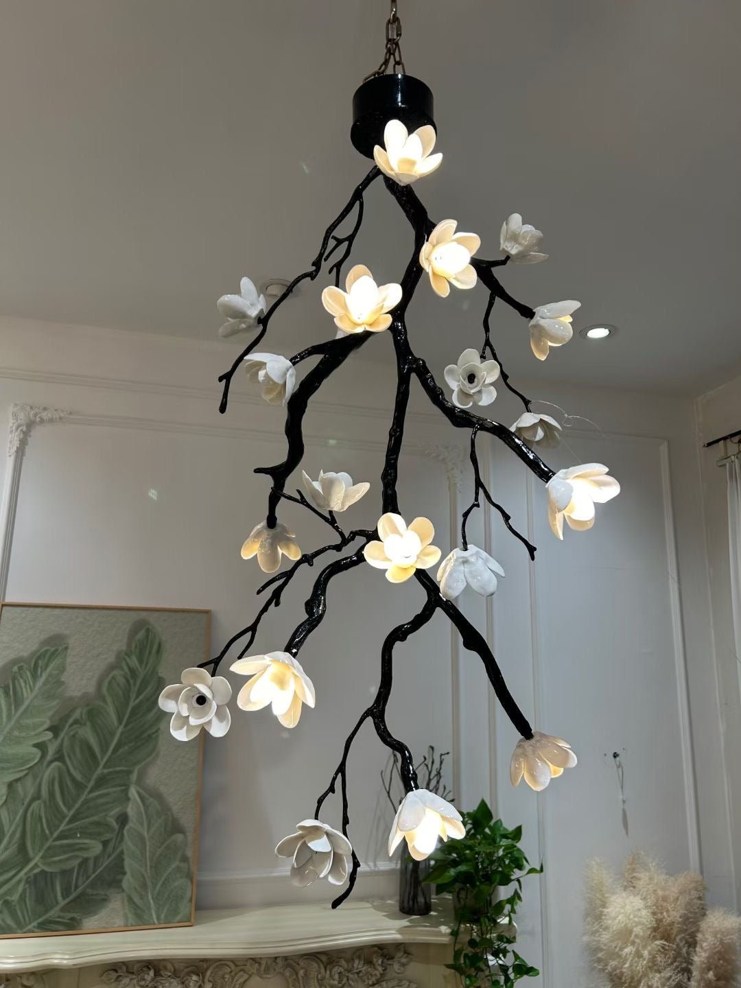 Large Long Branch Flower Chandelier - L 53.1″ x H 129.9″ / L 135cm x H 330cmBrass stained blackBlushlighting