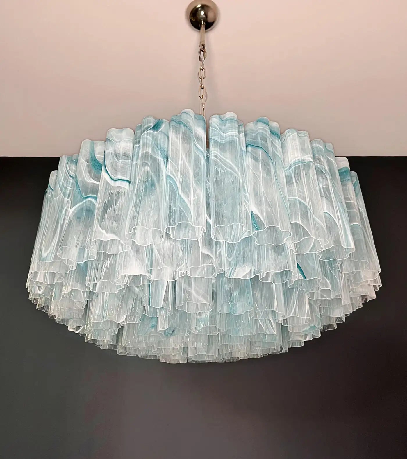 Large Murano glass Chandelier -101 blue alabaster glass tube-Blushlighting-Blushlighting