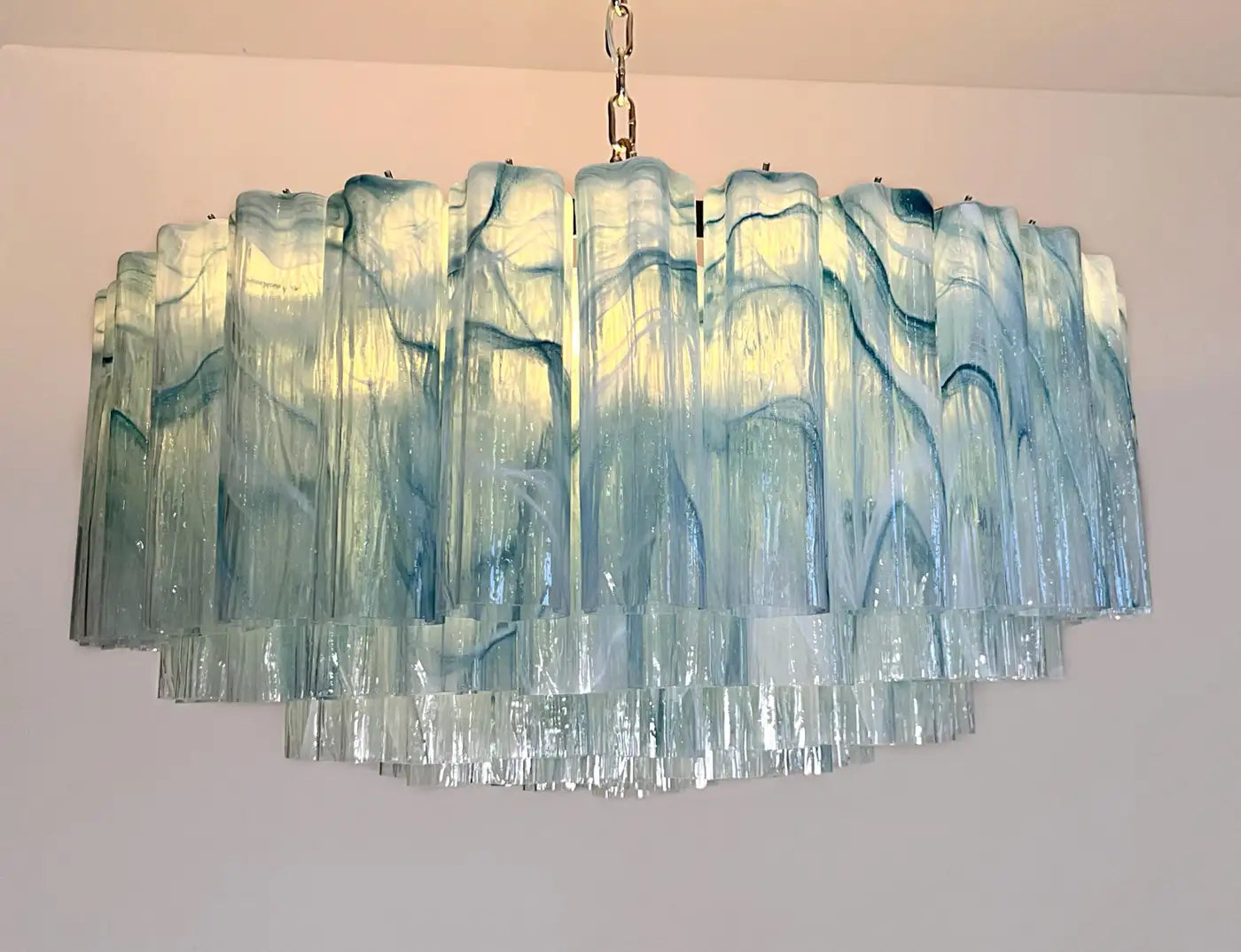 Large Murano glass Chandelier -101 blue alabaster glass tube-Blushlighting-Blushlighting