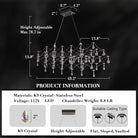 Large Silver Rectangle Crystal Chandelier 49.2" Modern Luxury Raindrop Light