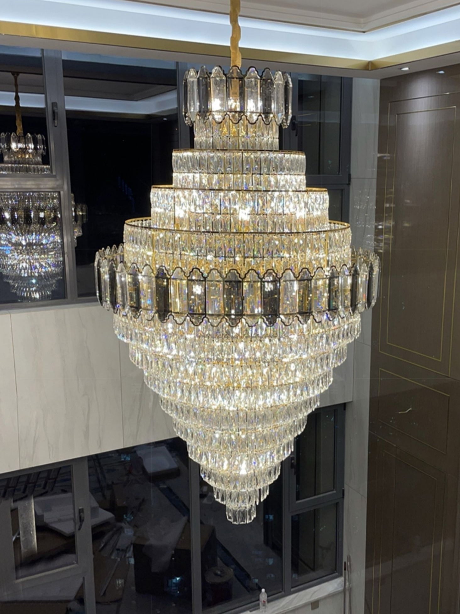 Large Staircase Crystal Chandelier Living Room Ceiling Light Fixture For Hotel Entrance In Gold Finish-Chandeliers-Blushlighting-Blushlighting