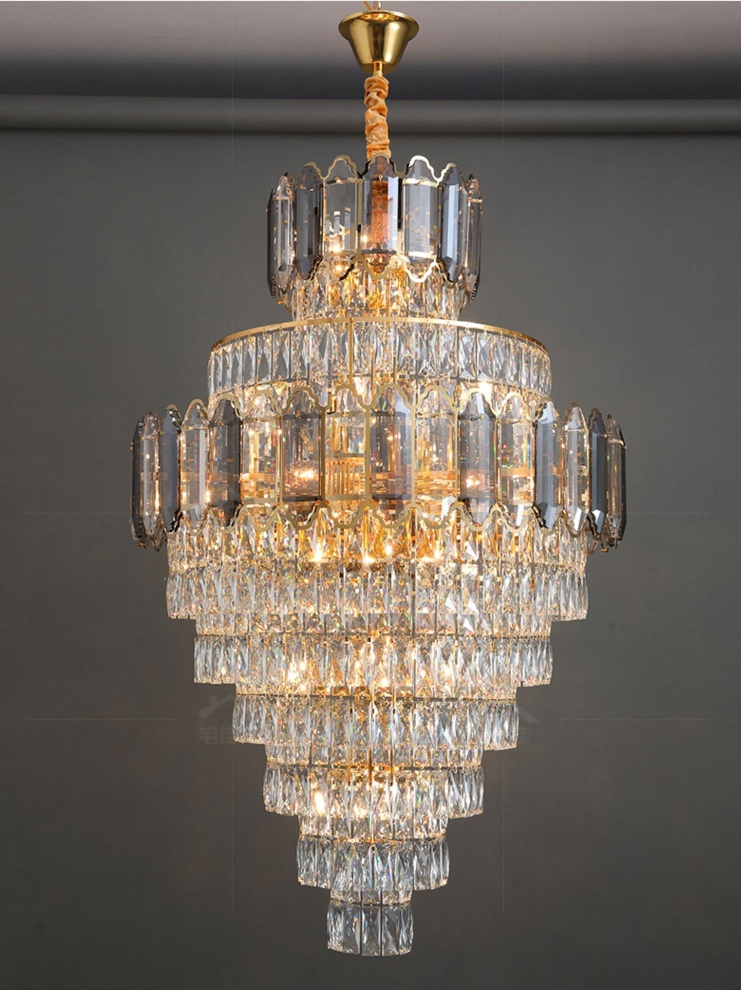 Large Staircase Crystal Chandelier Living Room Ceiling Light Fixture For Hotel Entrance In Gold Finish-Chandeliers-Blushlighting-Blushlighting