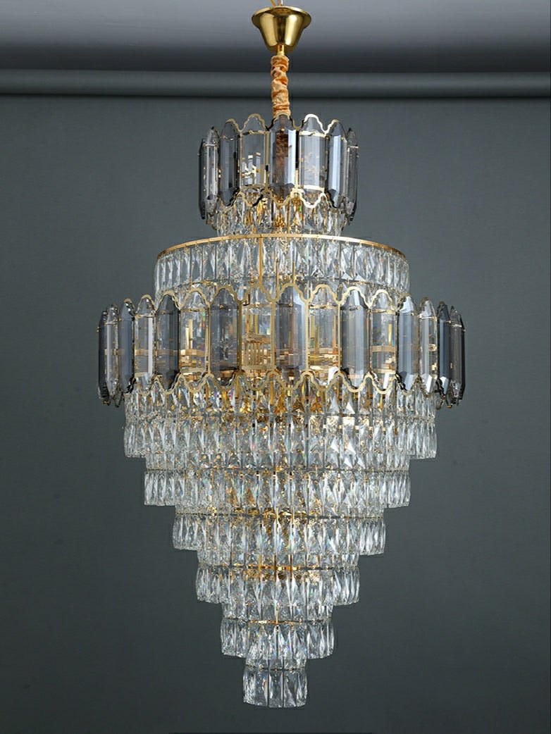 Large Staircase Crystal Chandelier Living Room Ceiling Light Fixture For Hotel Entrance In Gold Finish-Chandeliers-Blushlighting-Blushlighting