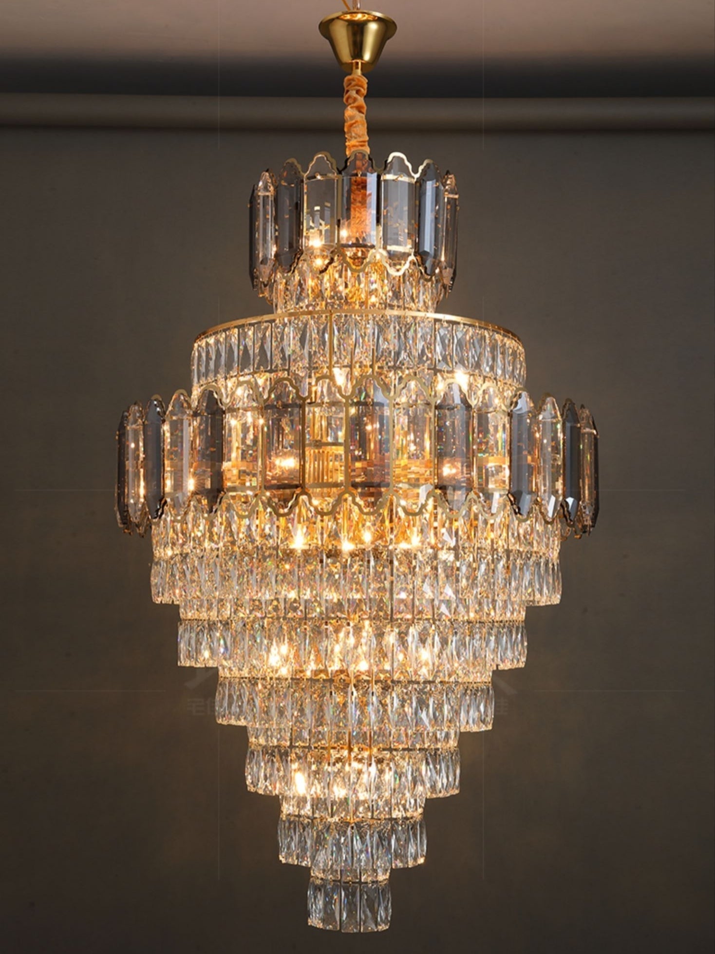 Large Staircase Crystal Chandelier Living Room Ceiling Light Fixture For Hotel Entrance In Gold Finish-Chandeliers-Blushlighting-Blushlighting