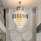 Large Staircase Crystal Chandelier Living Room Ceiling Light Fixture For Hotel Entrance In Gold Finish-Chandeliers-Blushlighting-D31.5"*H52"/ 27 Lights-Warm Light-Blushlighting