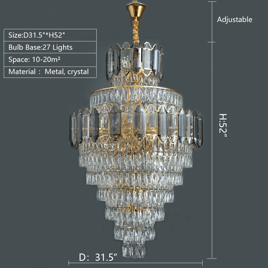 Large Staircase Crystal Chandelier Living Room Ceiling Light Fixture For Hotel Entrance In Gold Finish-Chandeliers-Blushlighting-Blushlighting