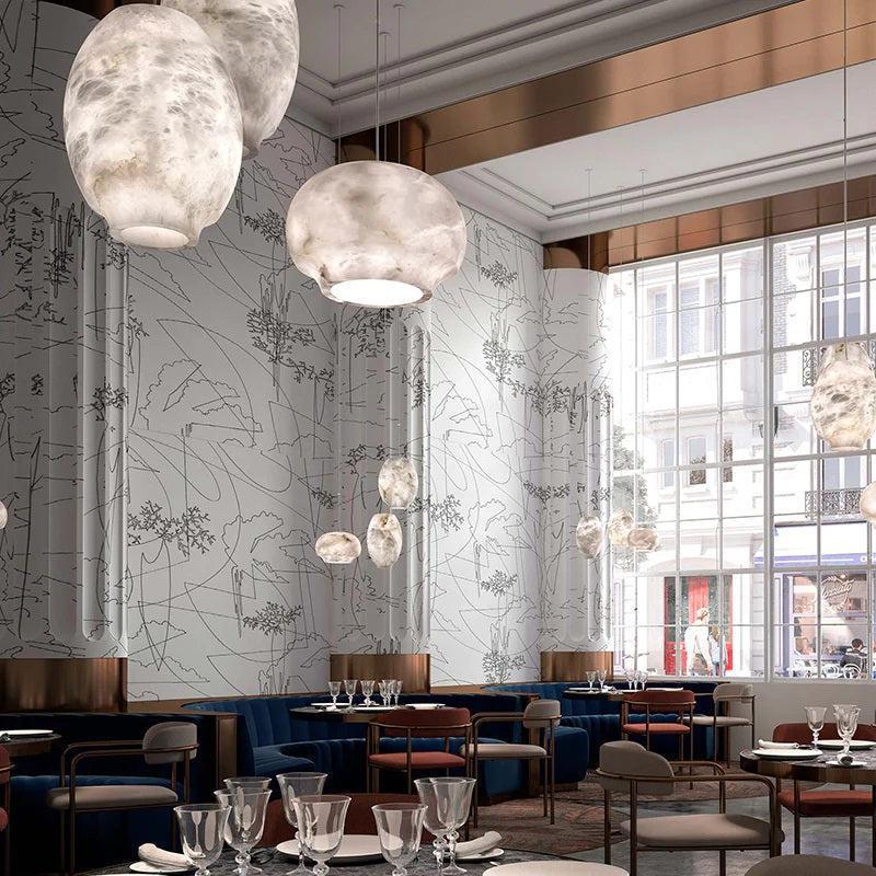 Larry Alabaster Lantern Bedside Pendant Light-Pendant Light-Blushlighting