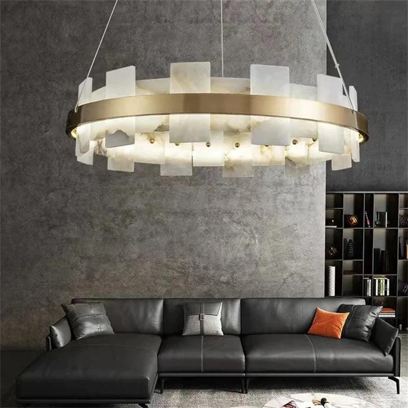 Larry Modern Round Marble Chandelier For Living Room - 31"DBlushlighting