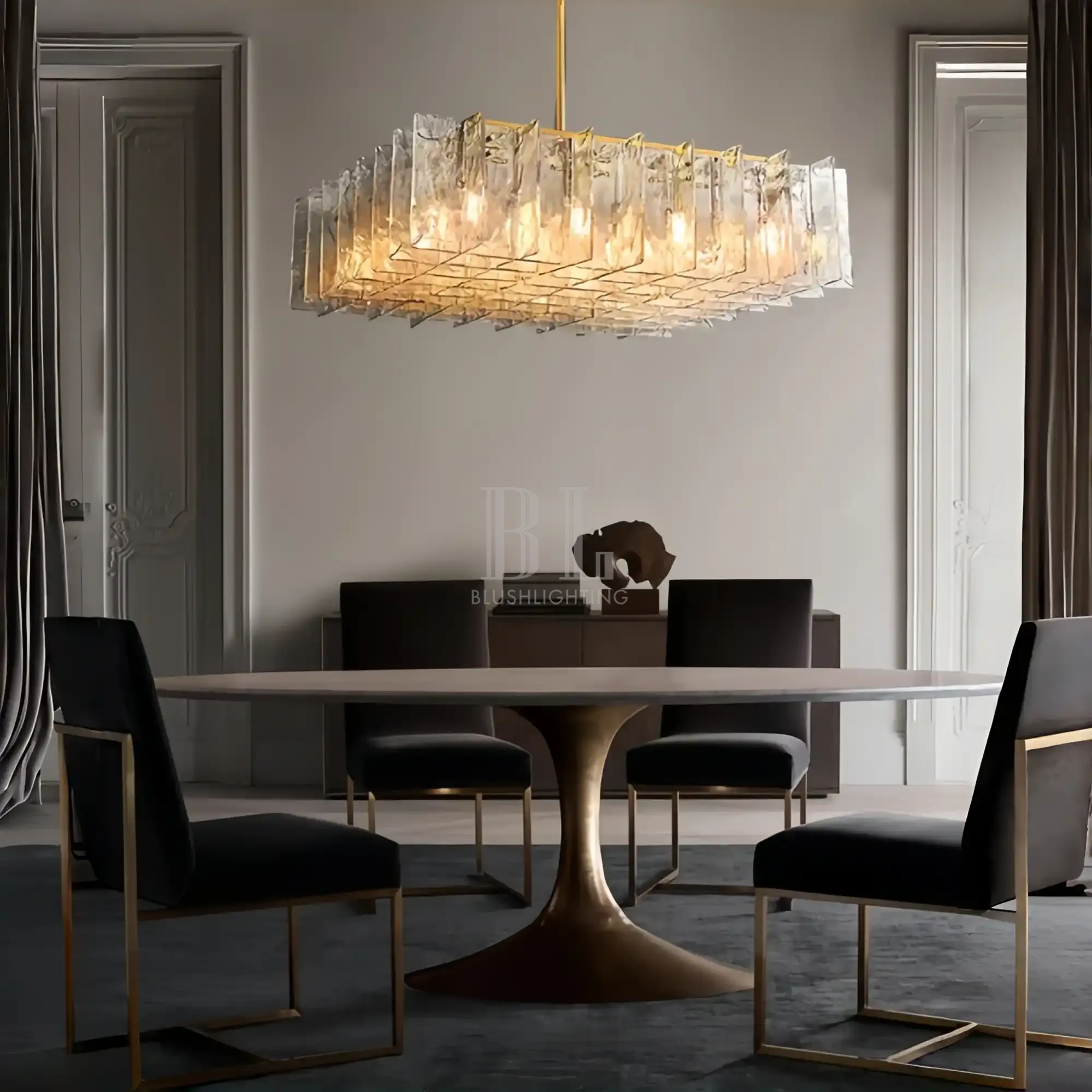 Lattic Clear/Smoke Class Square Chandelier 37'' For living room-Brass-Smoke-Blushlighting