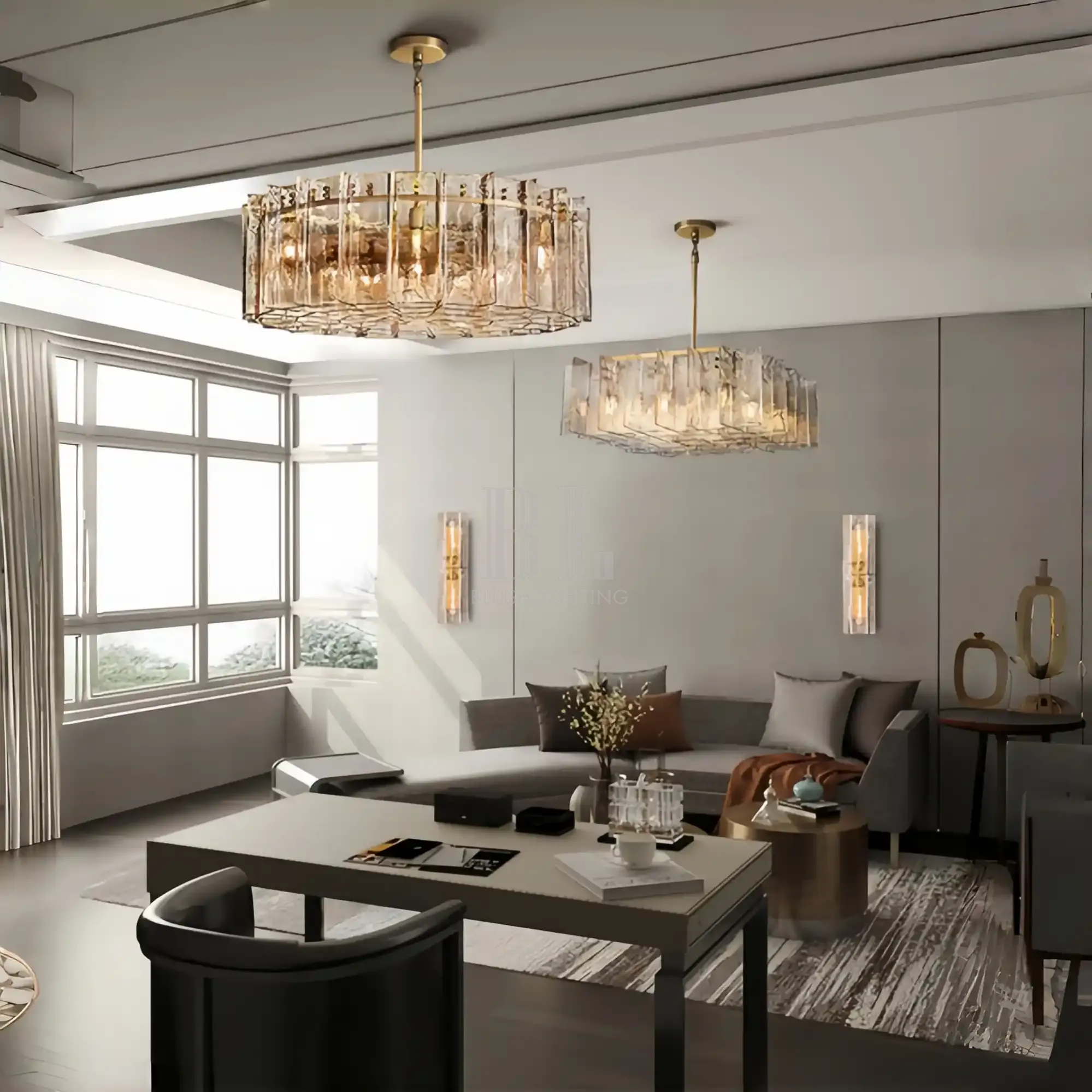 Lattic Clear/Smoke Class Square Chandelier 37'' For living room-Blushlighting