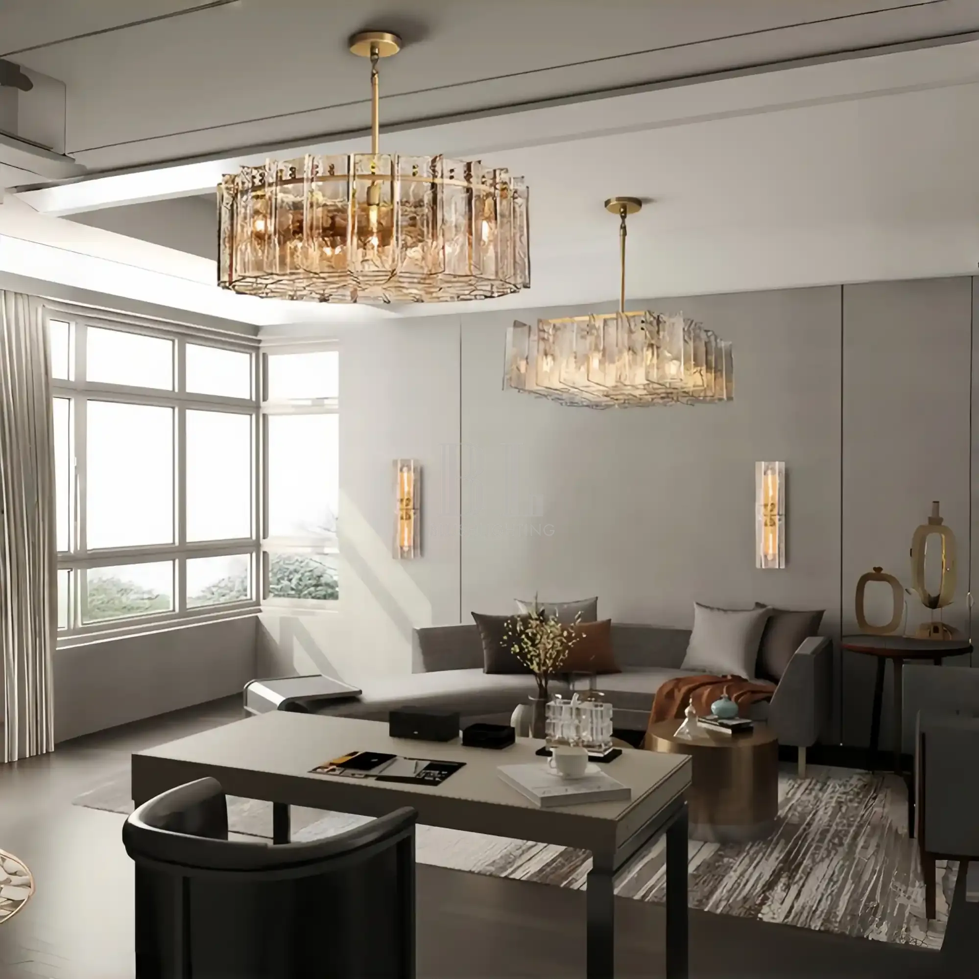 Lattic Clear/Smoke Class Square Chandelier 37'' For living room-Blushlighting