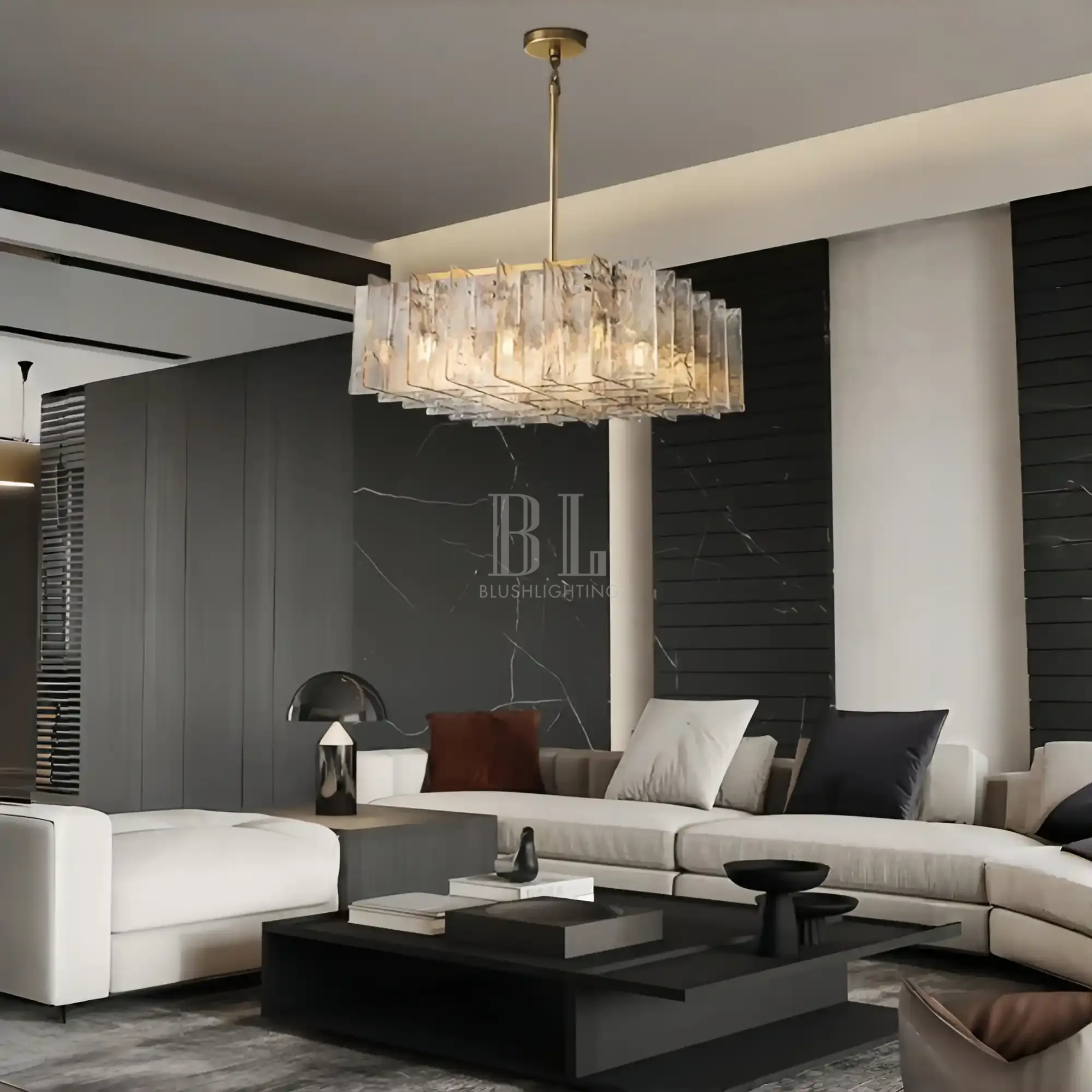 Lattic Clear/Smoke Class Square Chandelier 37'' For living room-Brass-Clear-Blushlighting