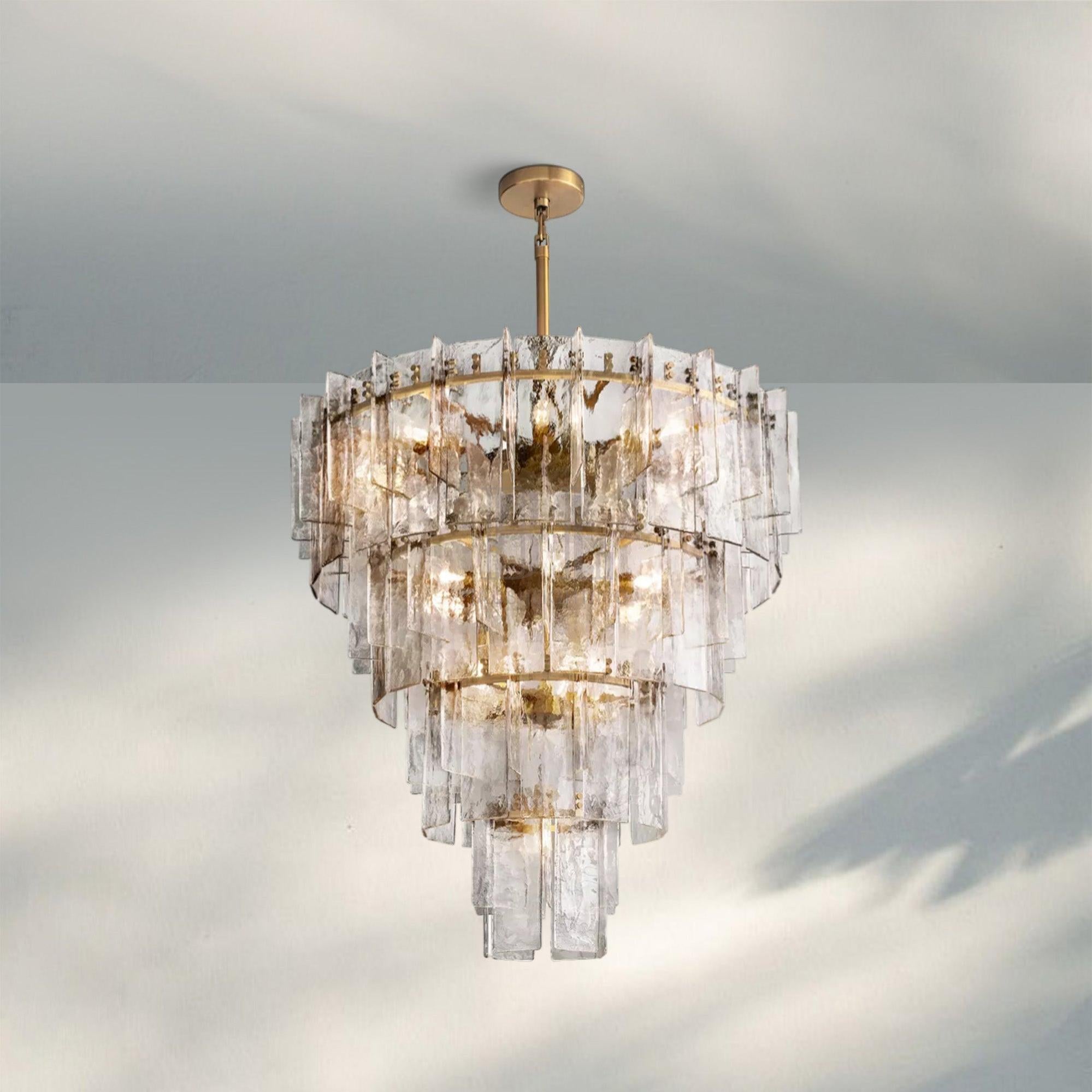 Lattic Glass Tiered Round Chandelier 36'' 47''-47''-Clear-Brass