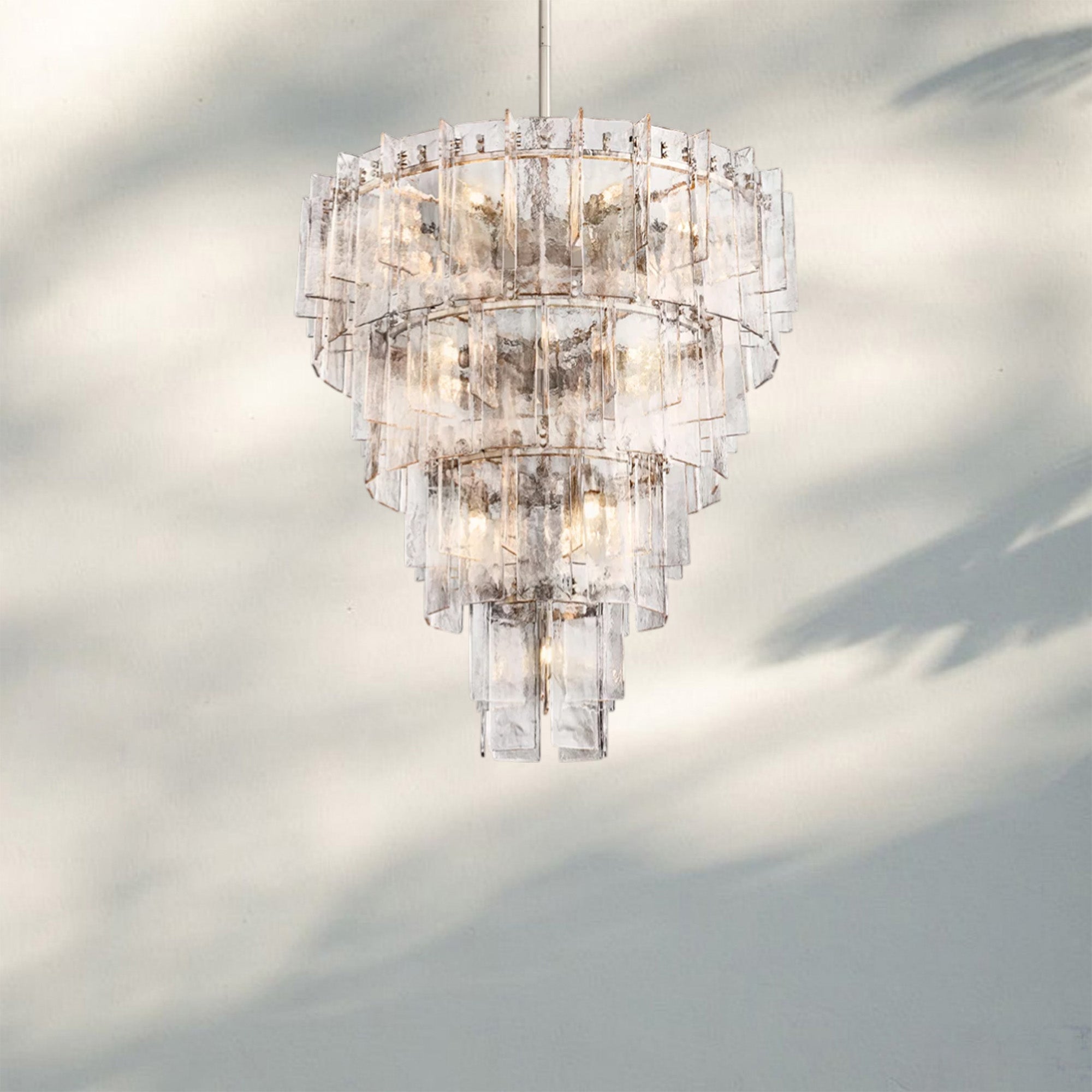 Lattic Glass Tiered Round Chandelier 36'' 47''-47''-Clear-Nickel