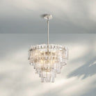 Lattic Glass Tiered Round Chandelier 36'' 47''-36''-Clear-Nickel