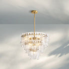Lattic Glass Tiered Round Chandelier 36'' 47''-36''-Clear-Brass