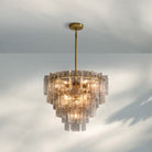 Lattic Glass Tiered Round Chandelier 36'' 47''-36''-Smoke-Brass