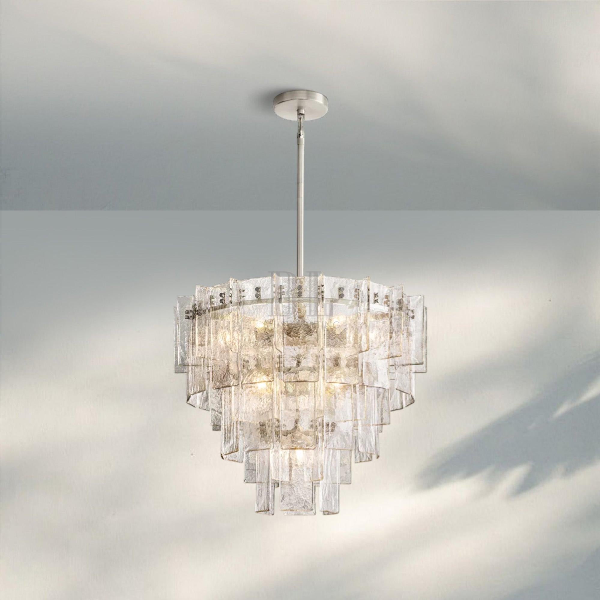 Lattic Glass Tiered Round Chandelier 36'' 47''-36''-Clear-Nickel