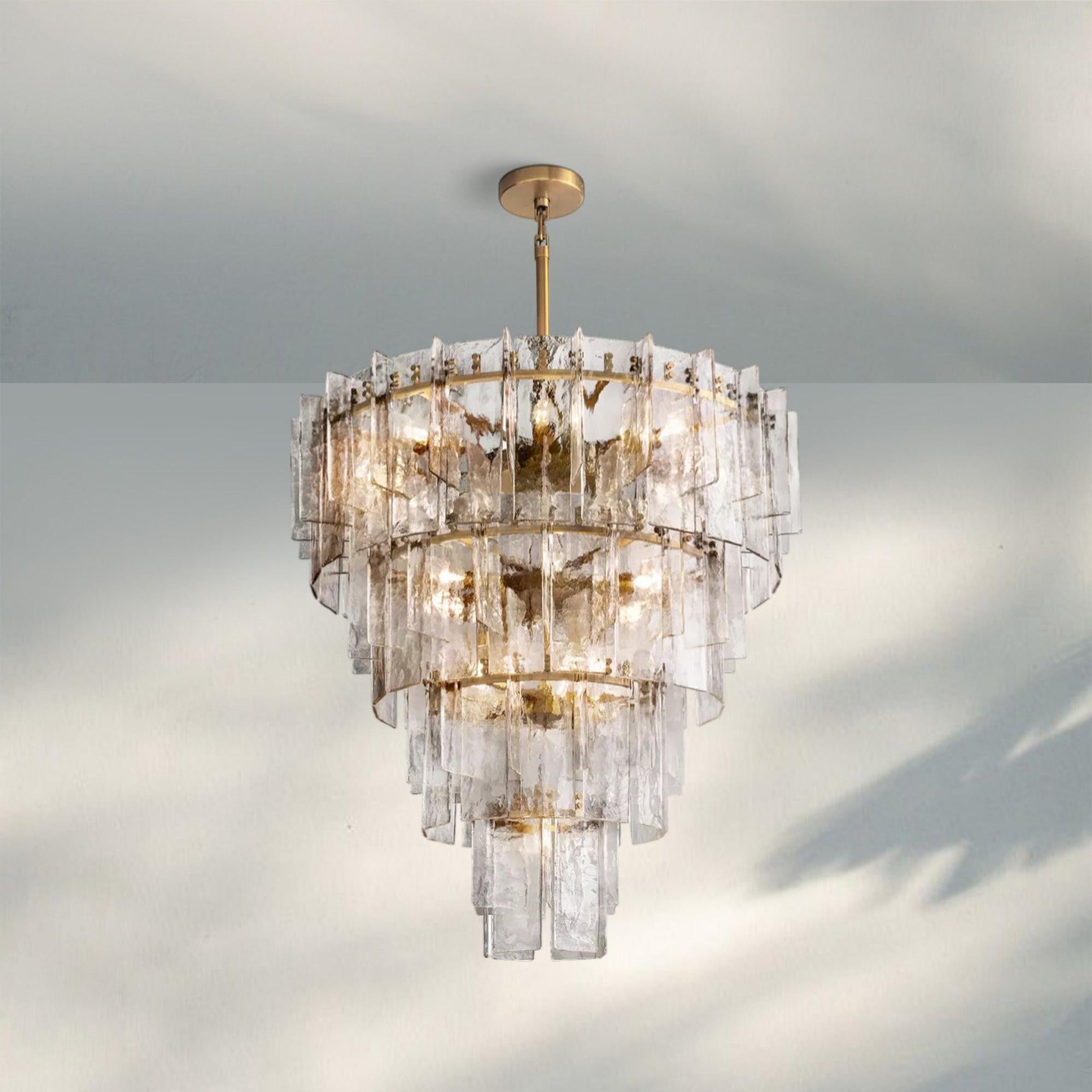 Lattic Glass Tiered Round Chandelier 36'' 47''-47''-Clear-Brass