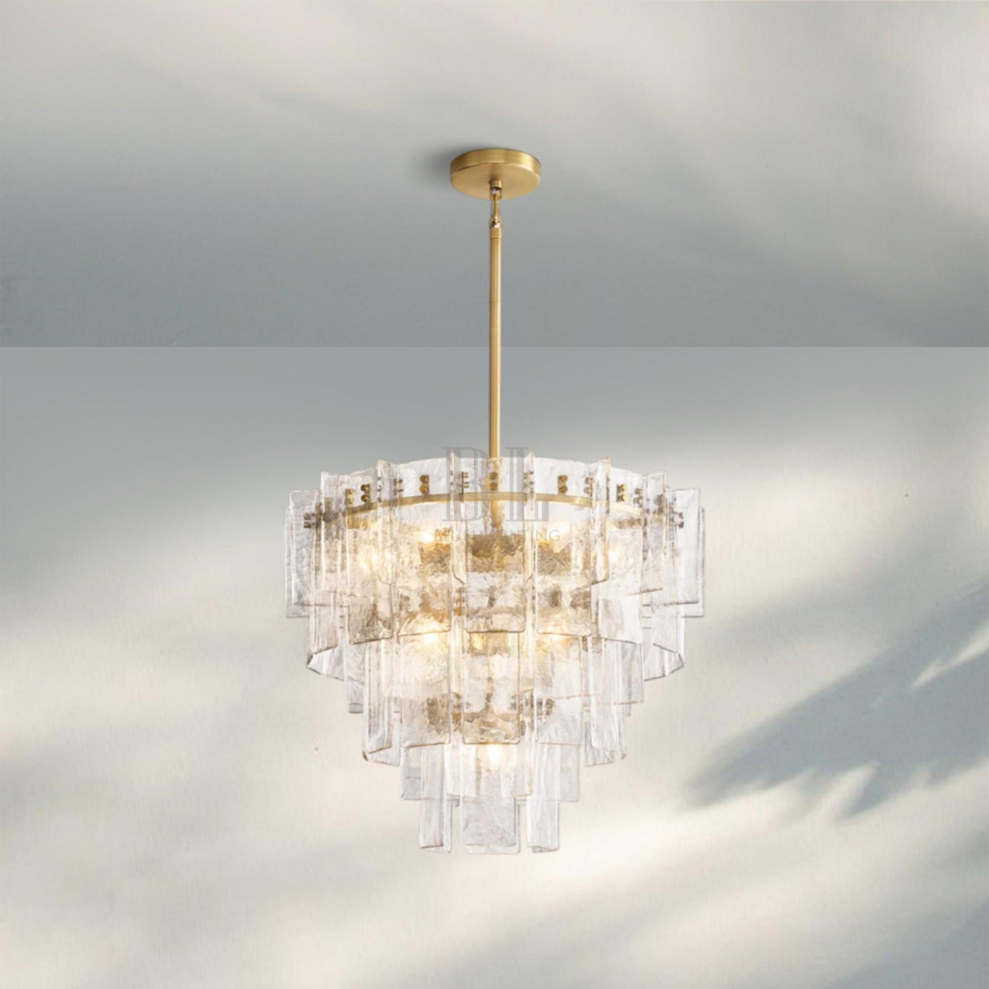Lattic Glass Tiered Round Chandelier 36'' 47''-36''-Clear-Brass