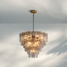 Lattic Glass Tiered Round Chandelier 36'' 47''-36''-Smoke-Brass