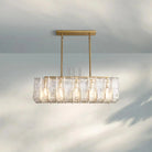Lattic Smoke Glass Rectangular Chandelier 49'' 67''-49''-Clear-Lacquered Burnished Brass
