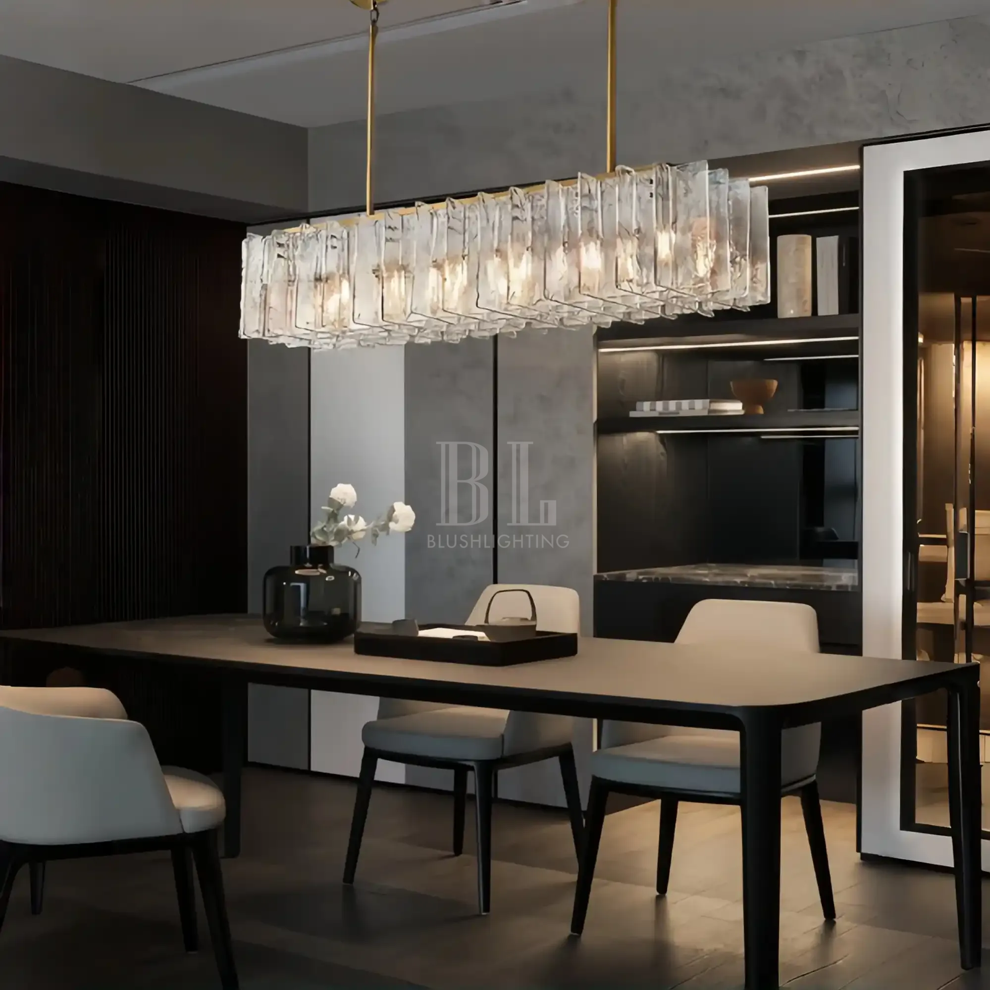 Lattic Smoke Glass Rectangular Chandelier 49'' 67''-Blushlighting