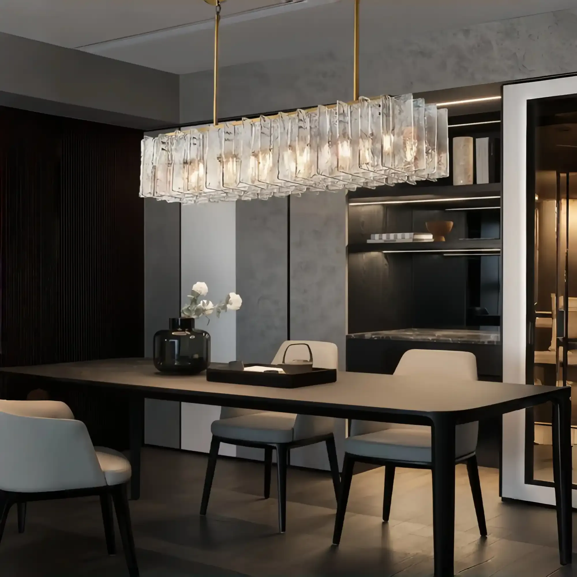 Lattic Smoke Glass Rectangular Chandelier 49'' 67''-Blushlighting