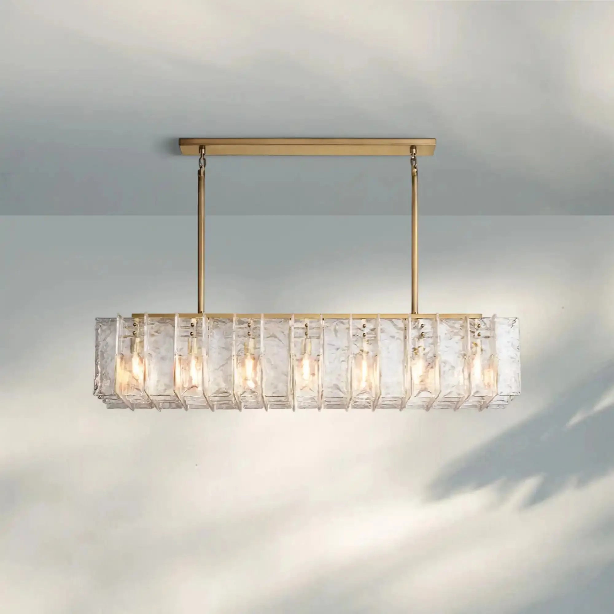 Lattic Smoke Glass Rectangular Chandelier 49'' 67''-67''-Clear-Lacquered Burnished Brass
