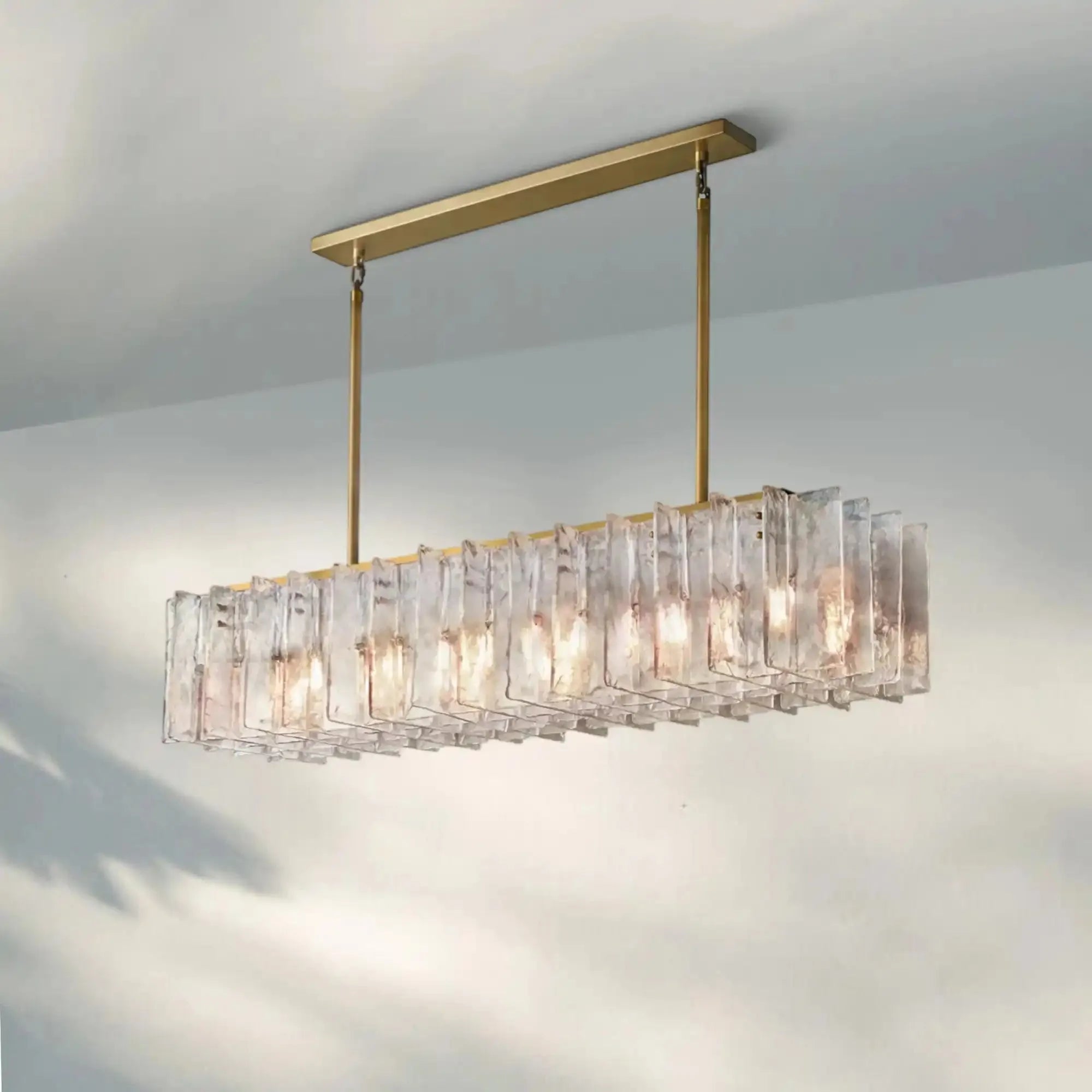 Lattic Smoke Glass Rectangular Chandelier 49'' 67''-