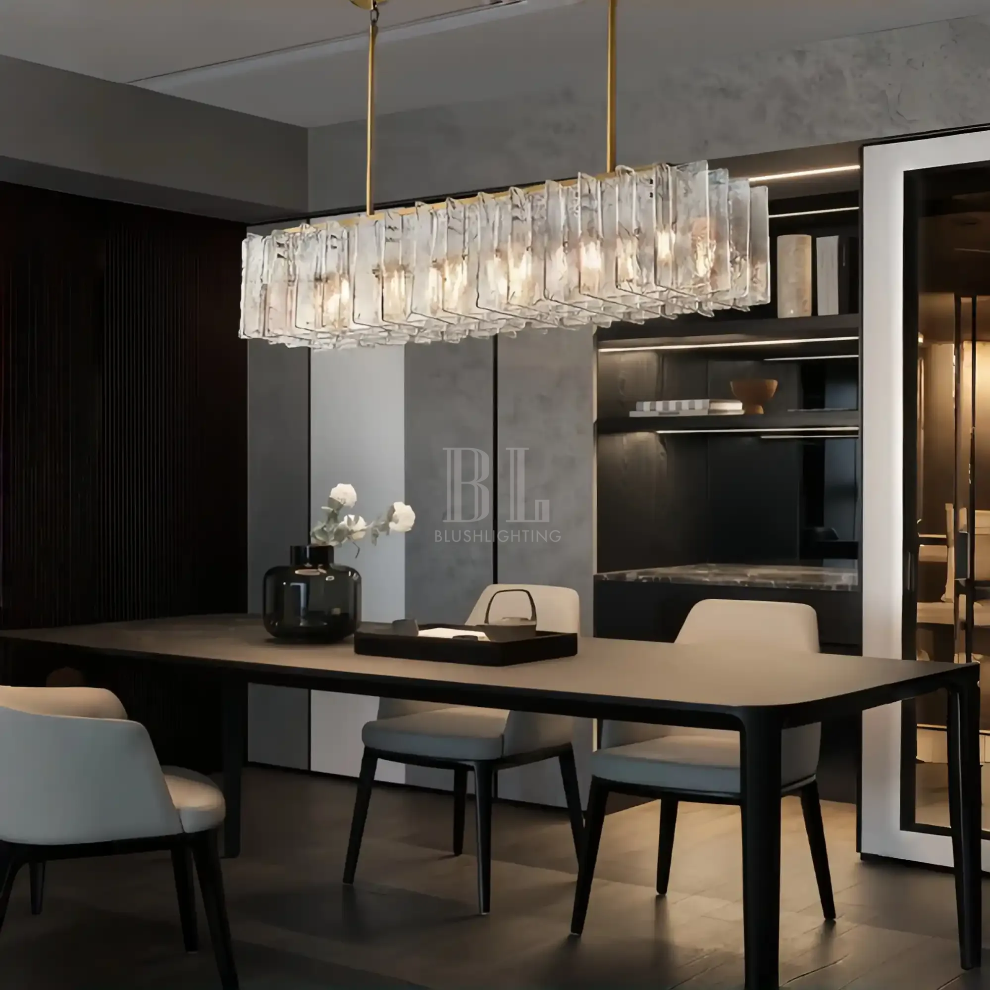 Lattic Smoke Glass Rectangular Chandelier 49'' 67''-Blushlighting