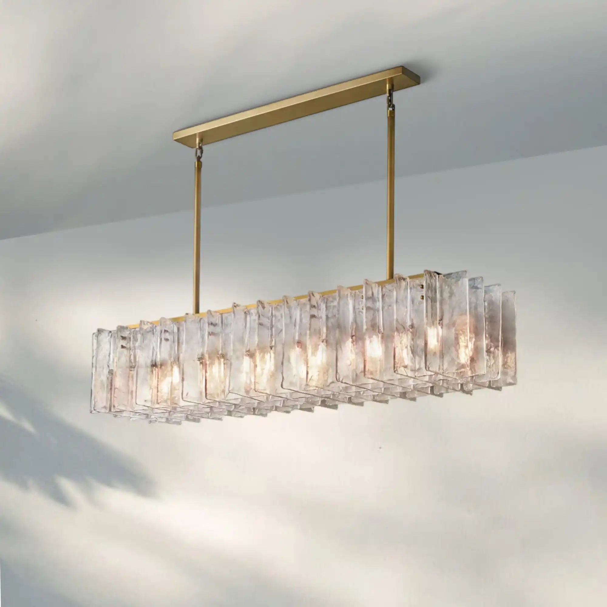 Lattic Smoke Glass Rectangular Chandelier 49'' 67''-