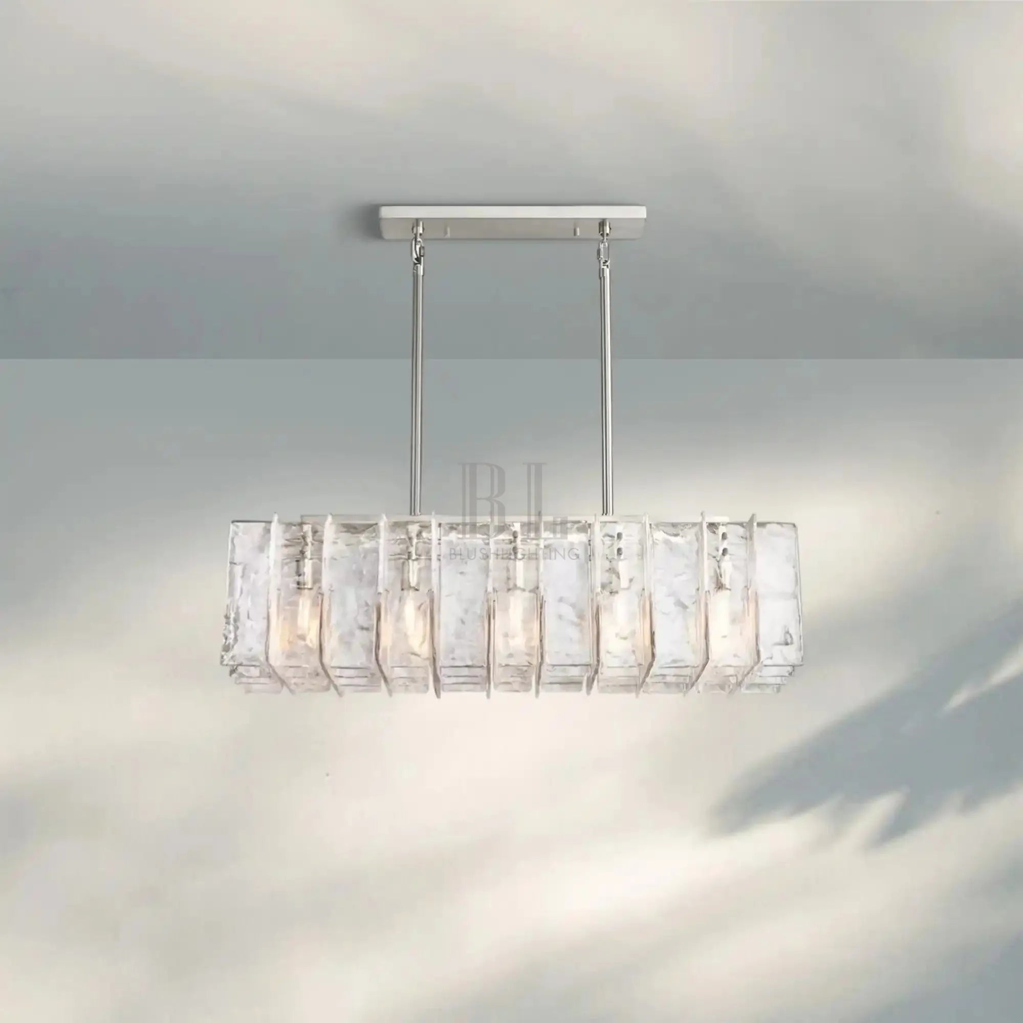 Lattic Smoke Glass Rectangular Chandelier 49'' 67''-49''-Clear-Polished Nickel