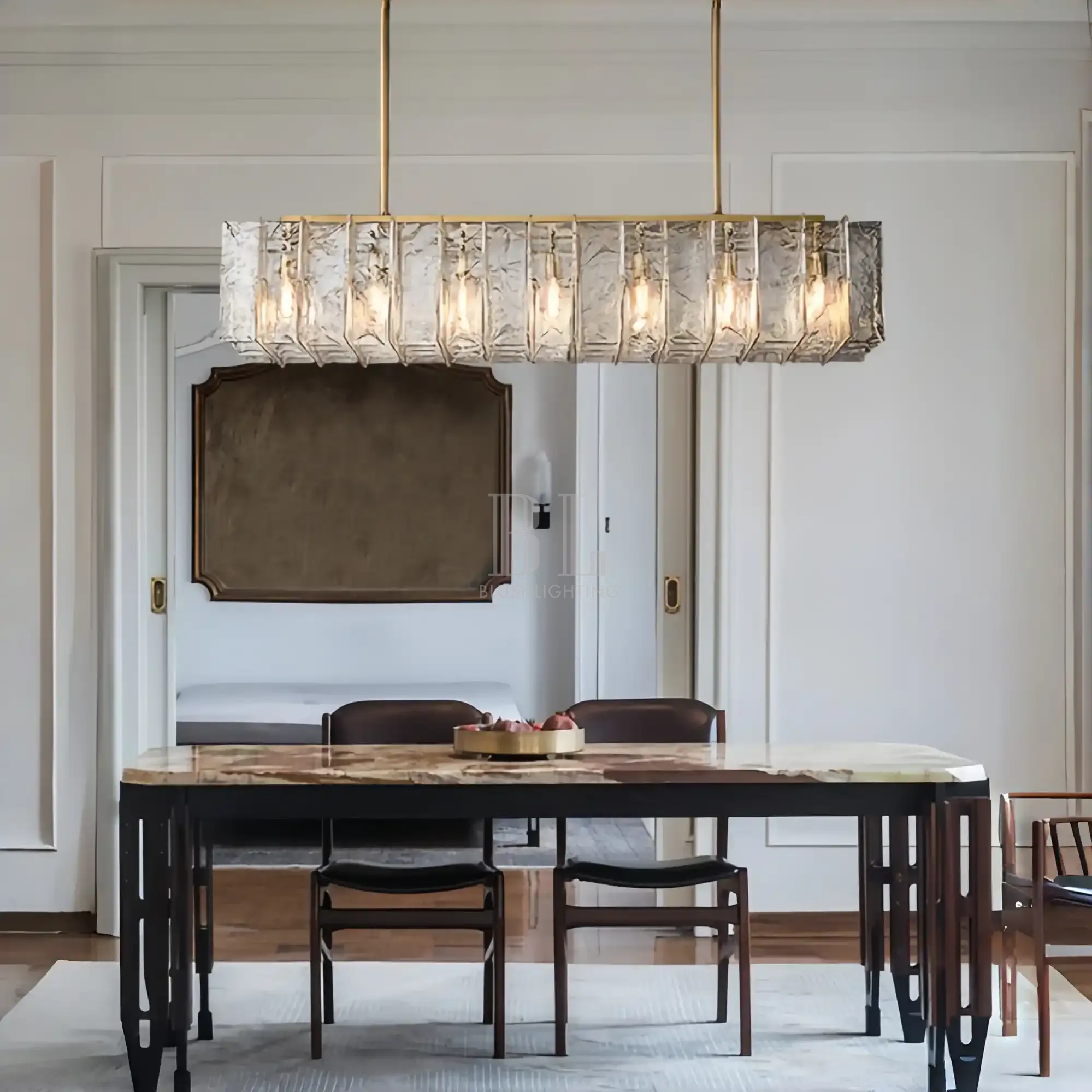 Lattic Smoke Glass Rectangular Chandelier 49'' 67''-Blushlighting