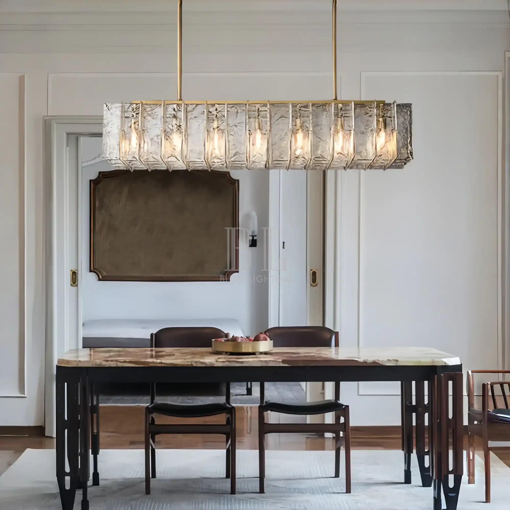 Lattic Smoke Glass Rectangular Chandelier 49'' 67''-Blushlighting