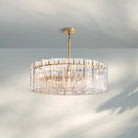 Lattic Smoke Glass Round Chandelier 36'' 48''-48''-Clear-Lacquered Burnished Brass