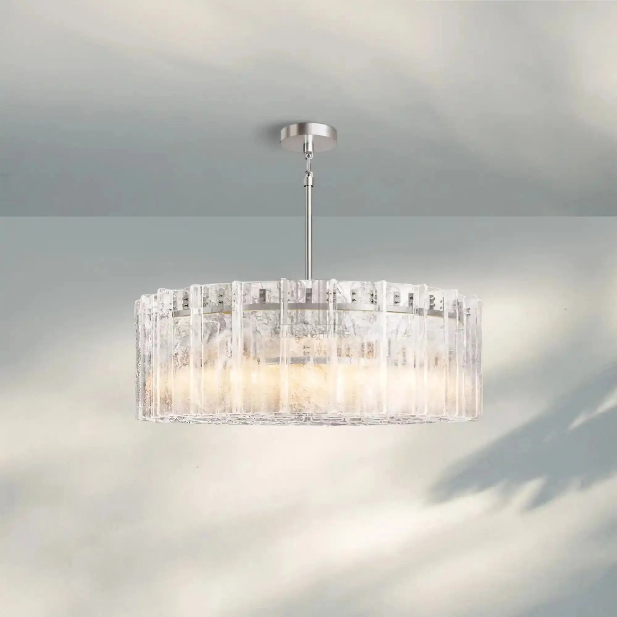 Lattic Smoke Glass Round Chandelier 36'' 48''-48''-Clear-Nickel