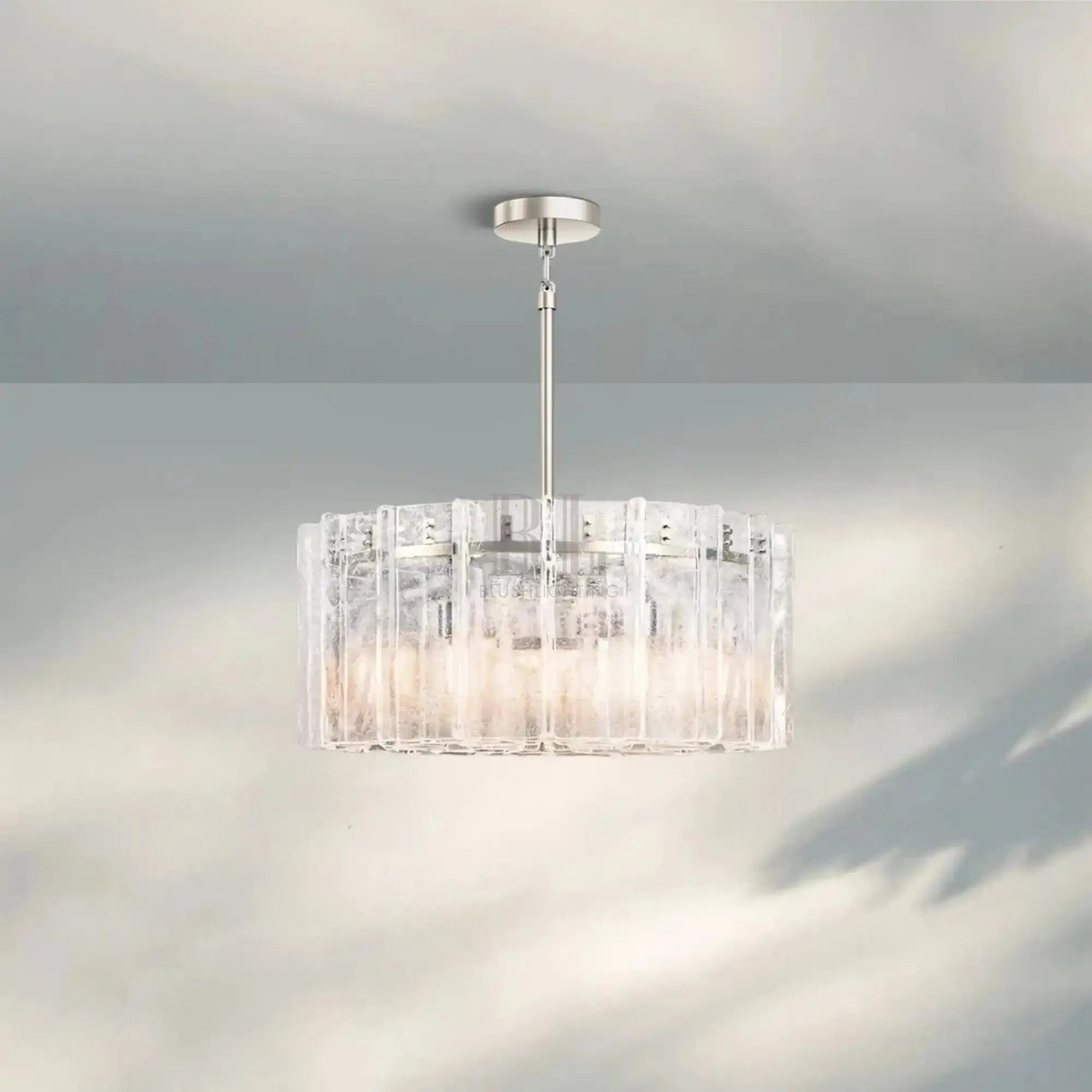 Lattic Smoke Glass Round Chandelier 36'' 48''-36''-Clear-Nickel