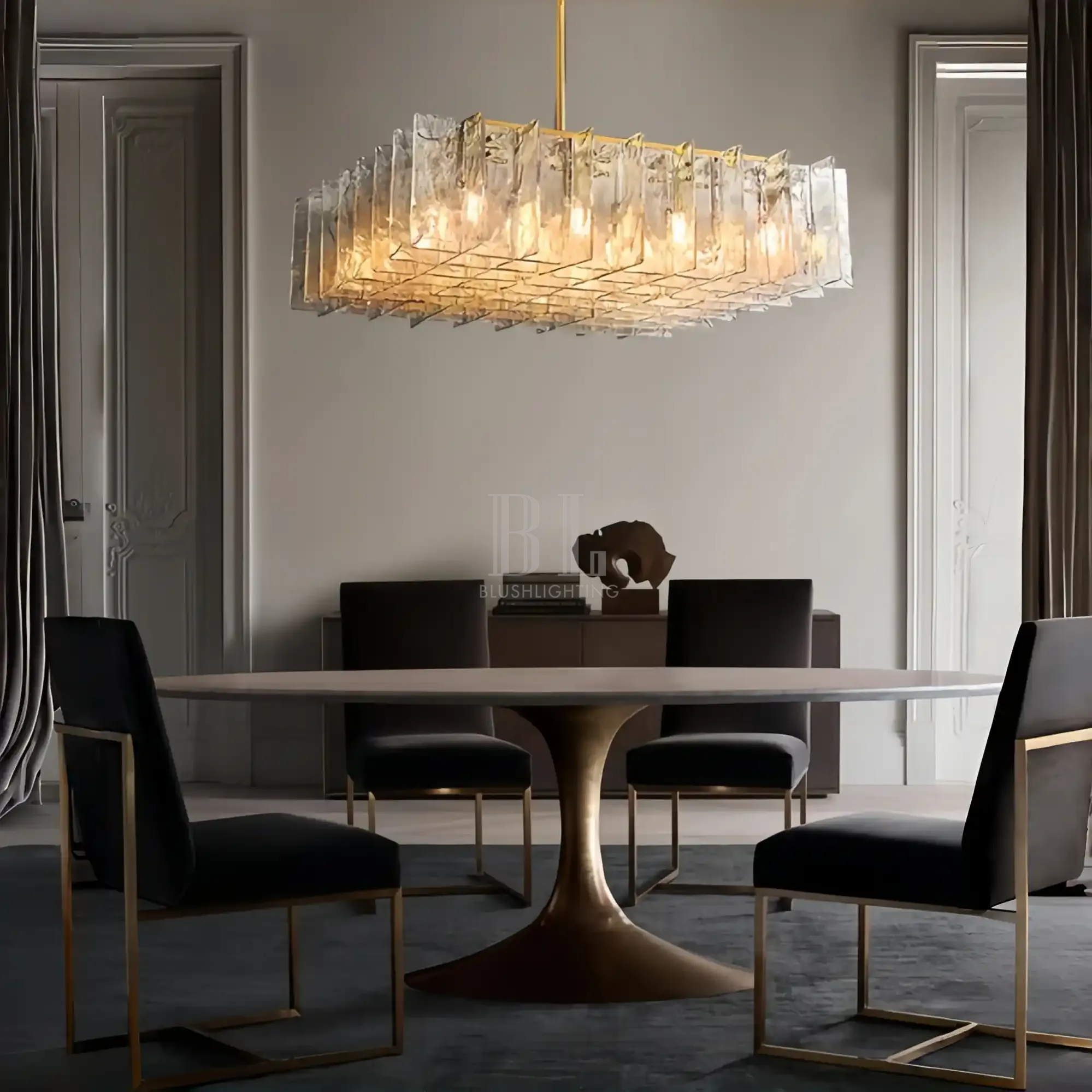 Lattic Clear/Smoke Class Square Chandelier 37'' For living room-Brass-Smoke-Blushlighting