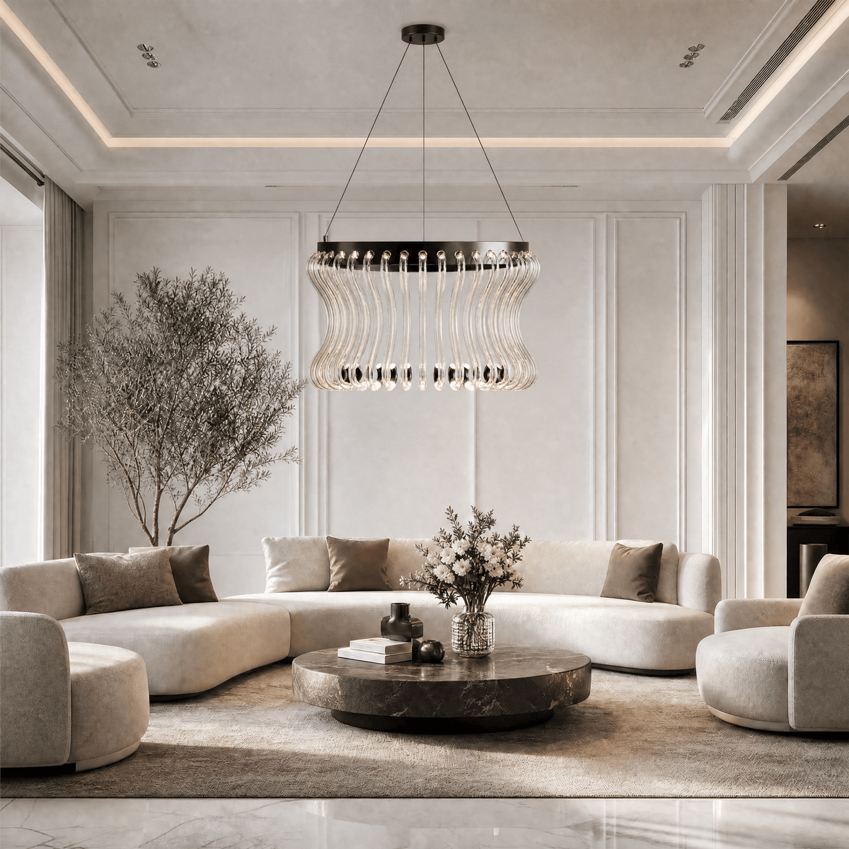 Lennox Glass Round Chandelier 21.6"D - Ø21.7" × H14.6" (Ø55 × H37 cm)Blushlighting