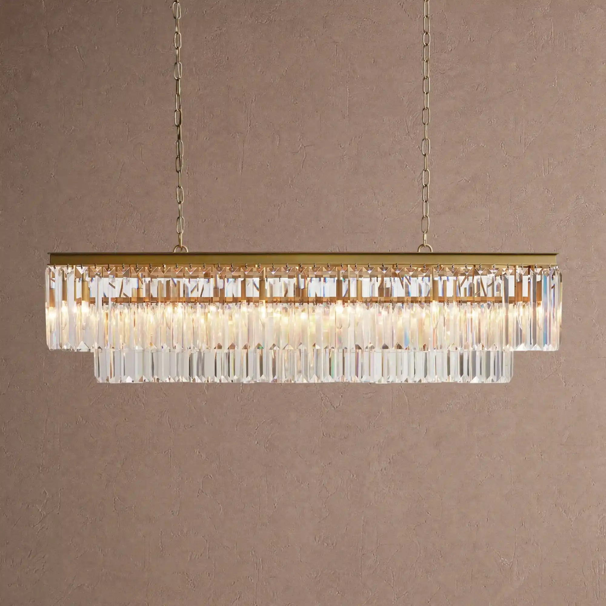 Leyland Tiered Rectangular Chandelier - BrassBlushlighting