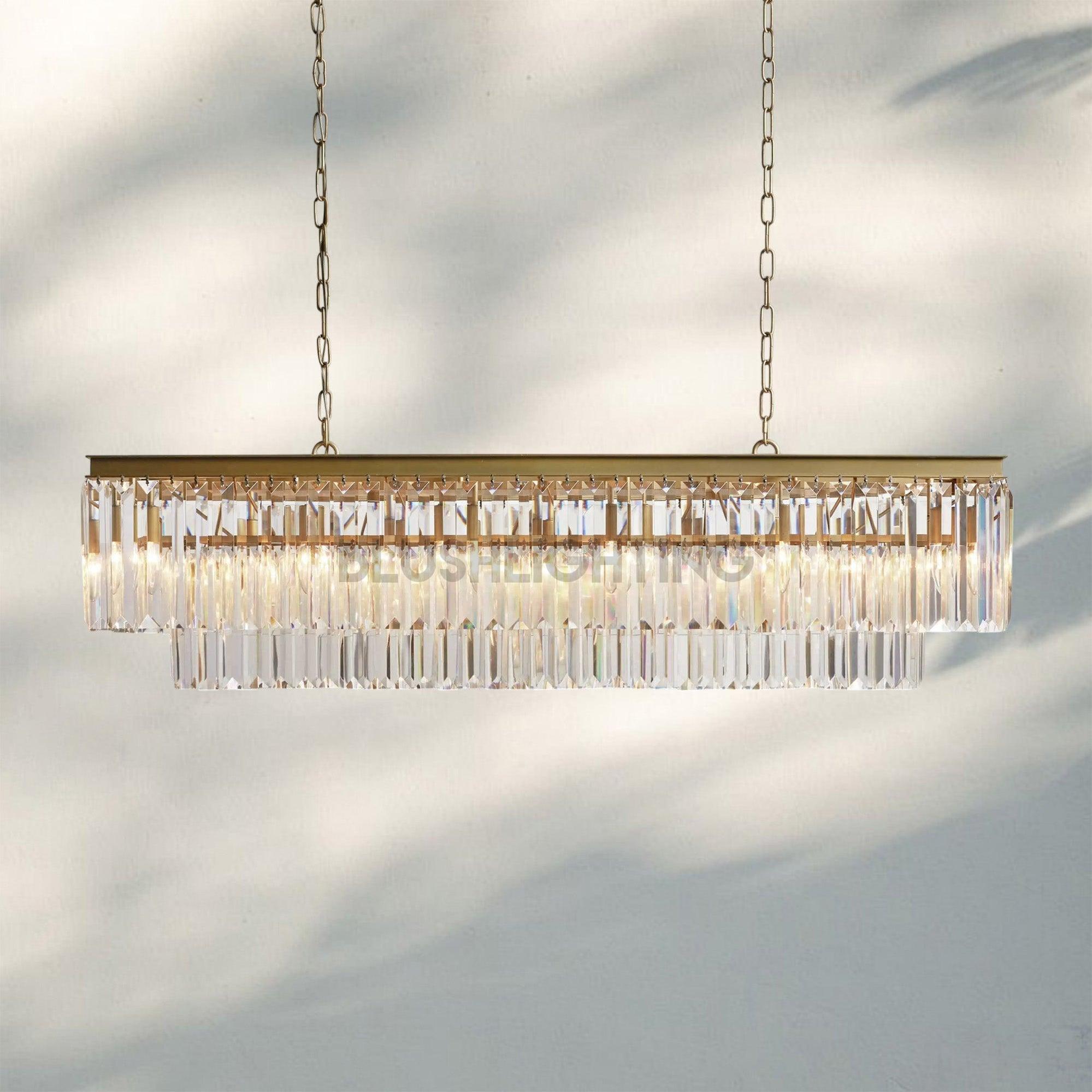 Leyland Tiered Rectangular Chandelier - BrassBlushlighting