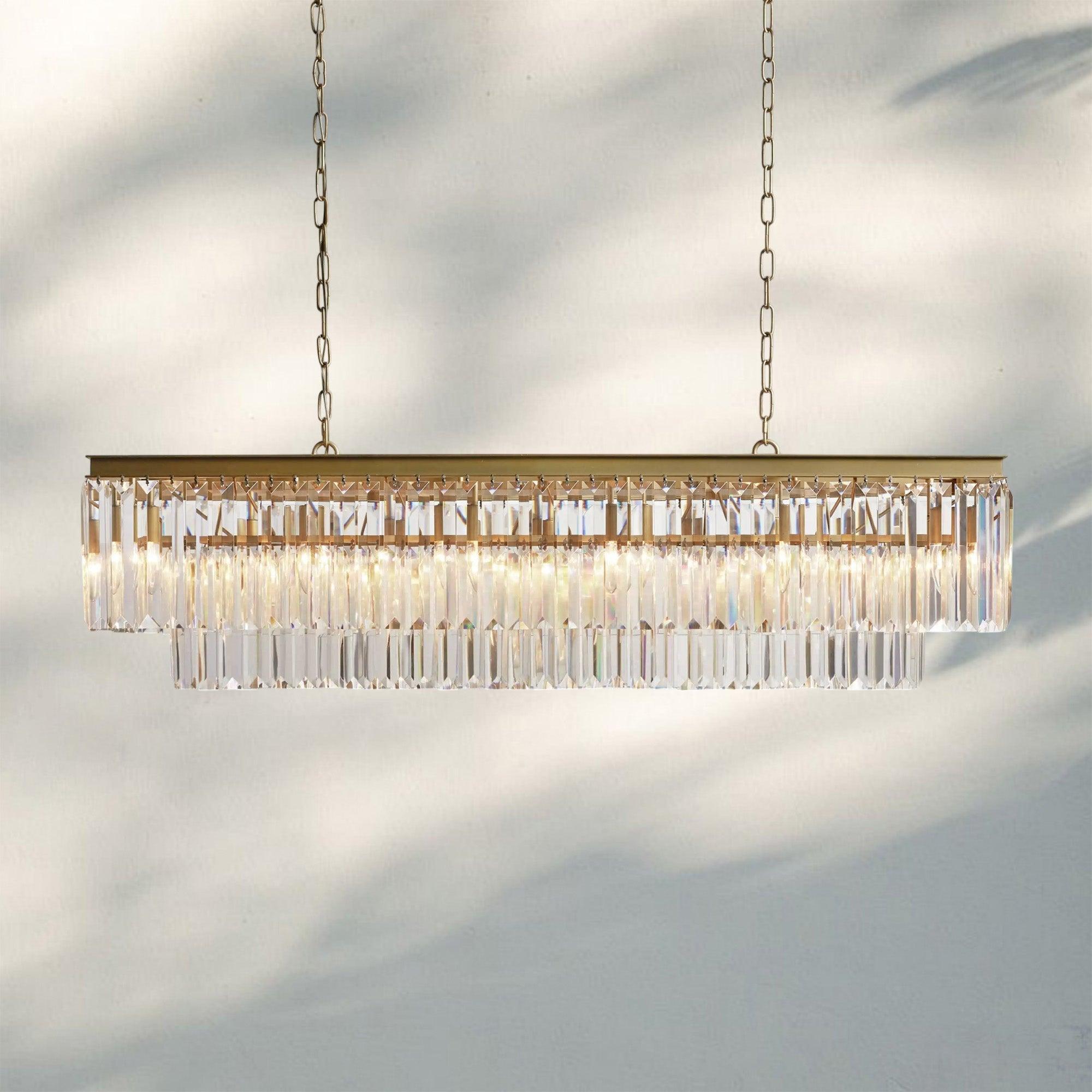 Leyland Tiered Rectangular Chandelier - BrassBlushlighting