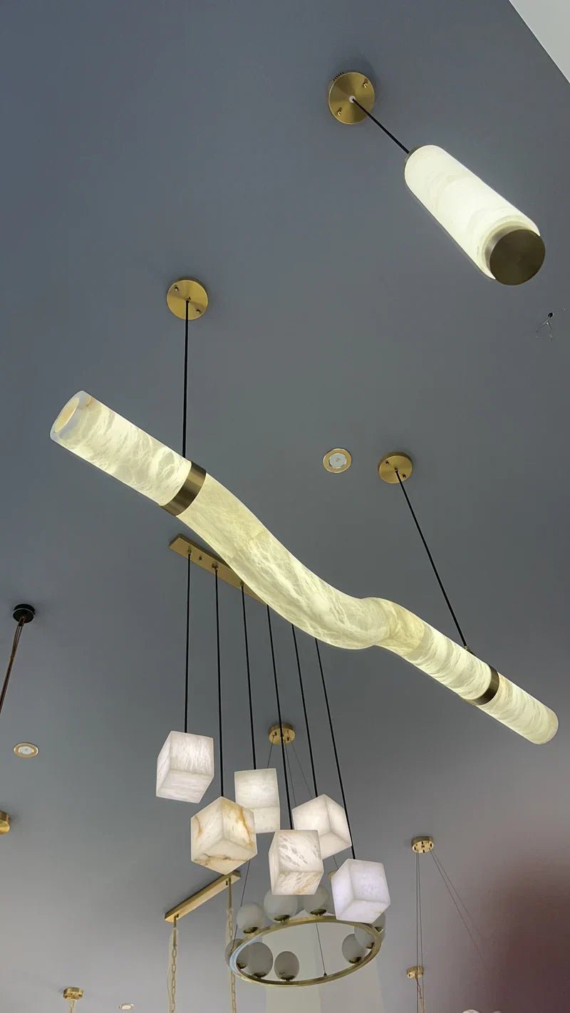 Liberty Curved Pendant Alabaster Chandelier, Pendant Light Over Dining Table - Style ABrassBlushlighting